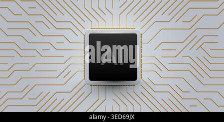 Artificial intelligence microchip on a circuit board background. Futuristic digital concept. Vector illustration Stock Vector
