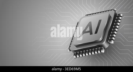 Artificial intelligence microchip processor on circuit background. Modern technology concept. Vector illustration. Stock Vector
