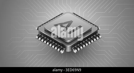 Artificial intelligence concept with a futuristic computer processor chip. High tech digital background. Vector illustration Stock Vector