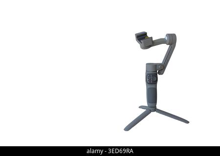 Mobile Gimbal Stabilizer with Tripod Stand Isolated on White Background Stock Photo