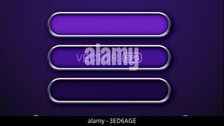 Modern purple glossy web buttons with metallic frames for user interface design. Vector illustration Stock Vector