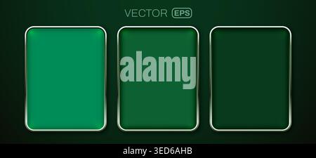 Green glossy web buttons with metallic borders for interface design. Vector illustration. Stock Vector