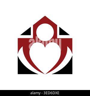 Abstract House Heart Person Care Logo Stock Vector