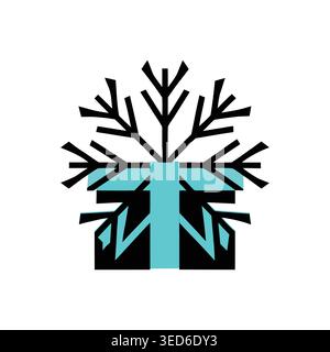 Winter Snowflake Gift Box Logo Stock Vector