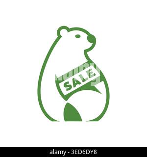 Green Minimalist Polar Bear Sale Logo Stock Vector