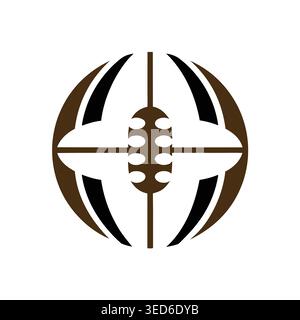 Abstract Brown Circular Rugby Football Logo Stock Vector