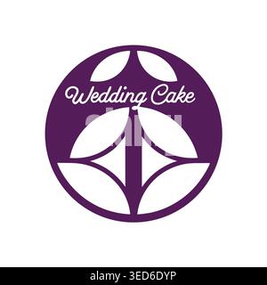 Elegant Purple Wedding Cake Circular Logo Stock Vector