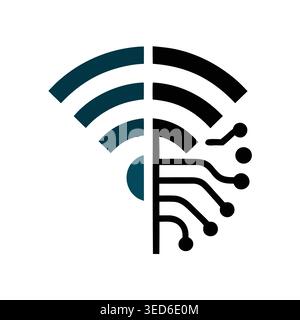 Dark Teal Black Wi-Fi Circuit Icon Stock Vector