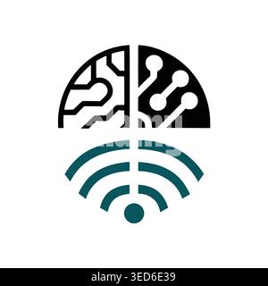 Artificial Intelligence Brain and Wi-Fi Network Technology Logo Stock Vector