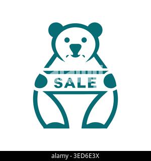 Minimalist Bear Holding Sale Banner Vector Logo Stock Vector