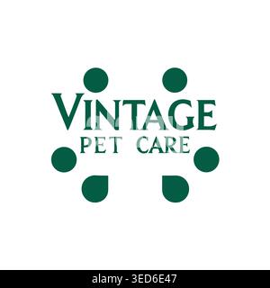 Vintage Pet Care Elegant Typography Logo with Abstract Paw Print Elements Stock Vector