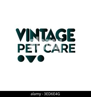 Vintage Pet Care Minimalist Text Logo with Abstract Animal Face Stock Vector