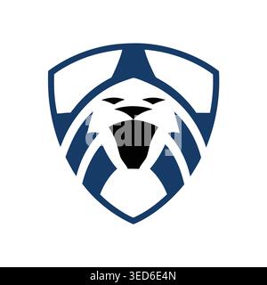 Roaring Lion Shield Security and Sports Mascot Logo Stock Vector