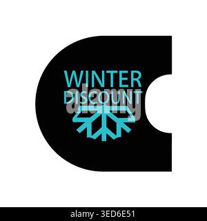 Winter Discount Label Graphic with Snowflake and Geometric Letter C Stock Vector
