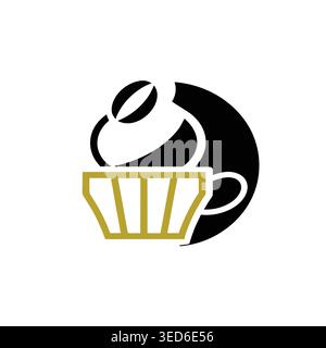 Modern Stylized Coffee Cup and Coffee Bean Logo Icon Stock Vector