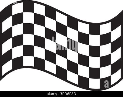 Wavy race flag template with checkered texture isolated on white background. Start or finish signal on sport car competitions. Rally, karting or Stock Vector