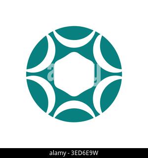 Abstract Geometric Circular Teal and White Emblem Logo Stock Vector