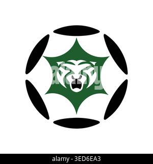 Aggressive Tiger Head Soccer Ball Sports Logo Design Stock Vector