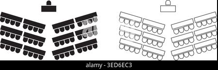 Set of auditorium seatings plan top view. Classroom or lectorium in school or college seats arrangment. Schema of workspace in meeting, conference or Stock Vector
