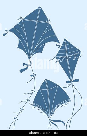 Blue Silhouettes of Kites in the Sky Stock Vector