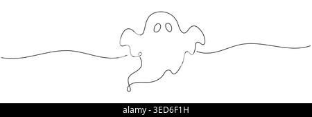 A Halloween ghost icon drawn in one continuous line as an outline drawing, vector illustration. Editable line. Stock Vector
