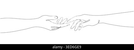 helping hands reach out, one continuous line drawing, editable line. Stock Vector