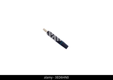 Black USB Pen Drive Side View Closeup on White Background. Technology Concept. Stock Photo