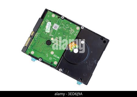 Internal Hard Disk Drive Opened Circuit Board Storage Device on White Background Stock Photo