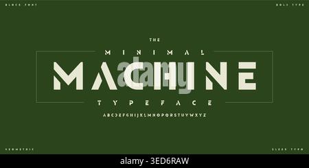 Stencil Geometric Font Logo Strong Alphabet Bold Letter Set Modern Strong Typography, Military Typographic Design for Robotic Innovation Tech, Urban Stock Vector
