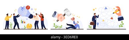 Business people facing obstacles, conflict, failure, risk, stress, problem solving, leadership challenges, crisis management, career difficulties, teamwork issues, vector illustration Stock Vector