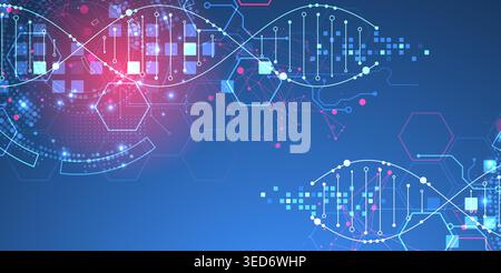 Scientific and technological background. Image of dna molecule with technological elements. Stock Vector