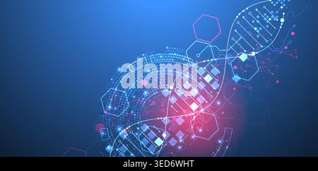Scientific and technological background. Image of dna molecule with technological elements. Stock Vector