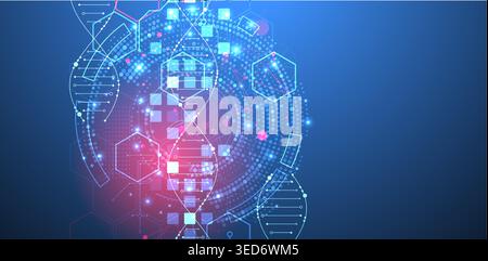 Scientific and technological background. Image of dna molecule with technological elements. Stock Vector