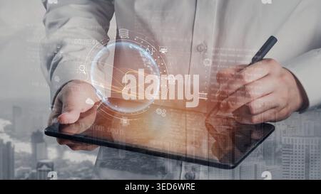 Global AI and data processing system enhances data, AI, and processing efficiency through digital network and global integration of intelligent Stock Photo