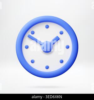 3D Blue clock icon representing time management and schedule. Analog watch face for productivity, deadline planning, and appointment setting in digita Stock Vector