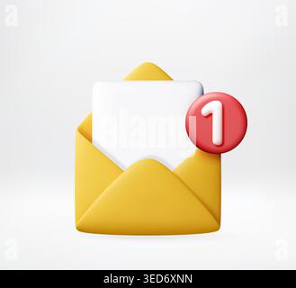 3D envelope with and red notification bubble Stock Vector