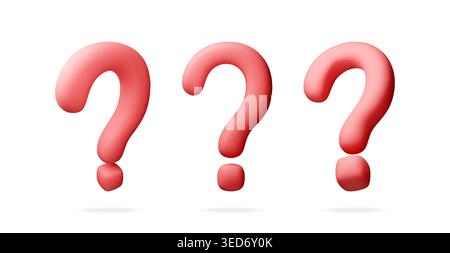 Three red question mark icons in 3d style Stock Vector
