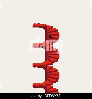 Businessman Walking Up Red Spiral Staircase Vector Concept Career Growth Success Promotion Stock Vector