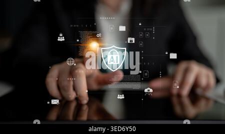 AI cybersecurity system protects digital assets through intelligent detection, access control, and threat prevention, enhancing security, resilience Stock Photo