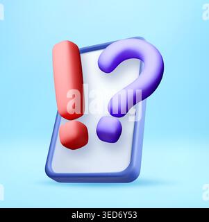 3D Exclamation and question mark on smartphone Stock Vector