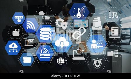 Concept design of managing online documents with cloud storage, digital file management, and secure sharing. Online documents improve workflow, online Stock Photo