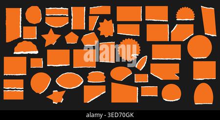 Ripped paper stickers and labels set. Torn scrapbook elements, vector memo notes, and blank cutout shapes. Stock Vector