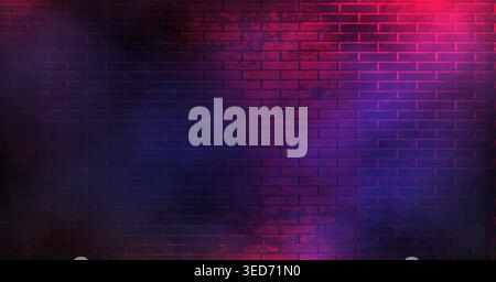 Dark Cyber Brick Wall Texture. Neon Glow Background. Stock Vector