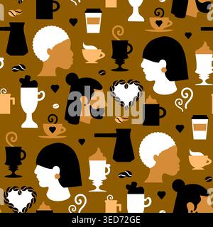 Coffee Lifestyle Flat Seamless Pattern Modern Cafe Culture Brown Beige Colors coffee culture theme flat modern style warm brown beige palette seamless Stock Vector
