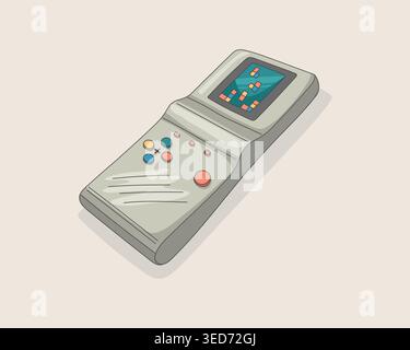 Retro Gaming Console Flat Illustration Vintage Handheld Device Neutral Color Technology retro gaming device theme flat illustration style neutral mute Stock Vector