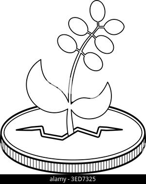 Growing Plant On Coin Line Icon Stock Vector