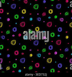 Colorful Grunge Hand Drawn Circles Abstract Neon Squares Seamless Pattern with Grunge Texture Stock Vector