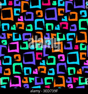 Abstract Neon Squares Seamless Pattern with Grunge Texture Stock Vector
