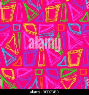 Geometric Abstract Neon Squares Seamless Pattern with Grunge Texture Stock Vector