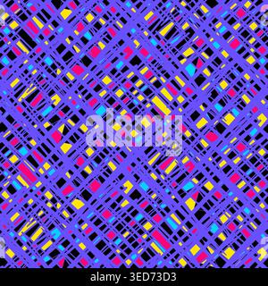 Colorful Grunge Scales Abstract Neon Squares Seamless Pattern with Grunge Texture Stock Vector